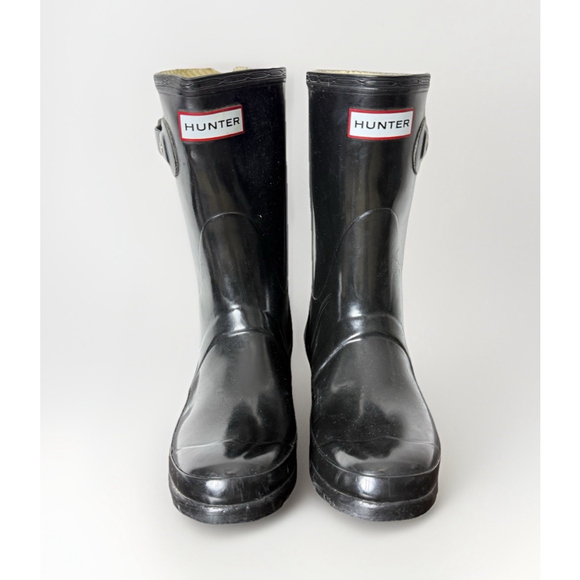 Hunter Original Gloss Short Rain Boots Size 5M Black Logo Waterproof Preppy Chic - Picture 1 of 8